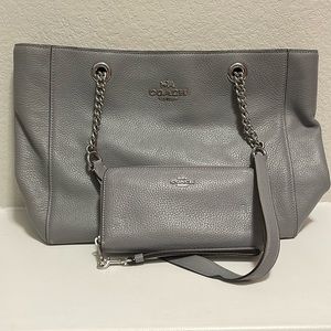 Coach Marlie Tote Granite/silver with matching long zip wrislet/wallet.